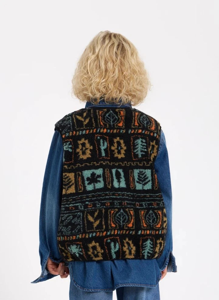Hundred Pieces - Easy Jacquard Sherpa Kolsuz Ceket | Siyah