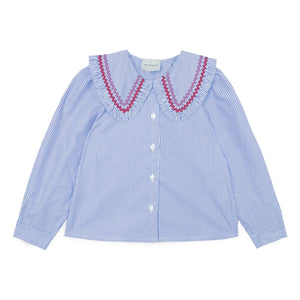 Mipounet - Nadine Striped blouse with Claudine neckline | Light Blue