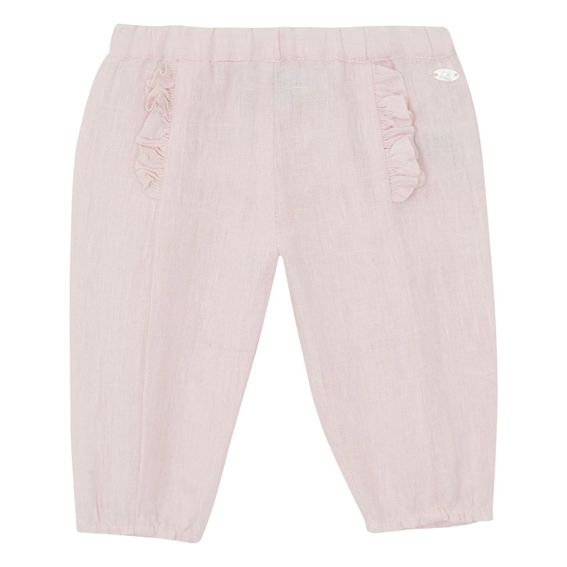 Tartine et Chocolat - Powder Pink Linen Ruffled Pants