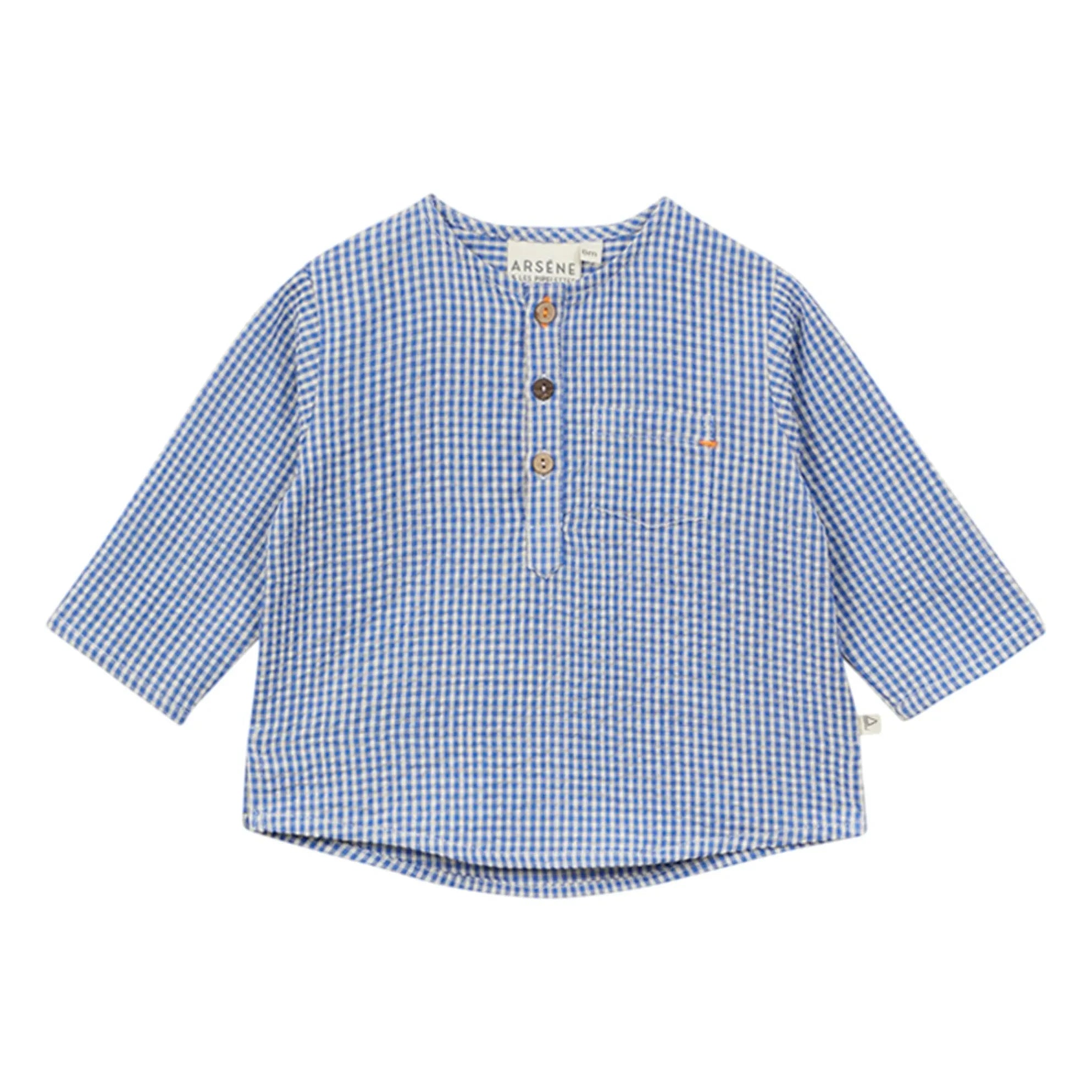 Arsène et Les Pipelettes - Vichy Seersucker Blouse | Azure Blue