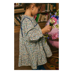 Louise Misha - Isatys Dress with Floral Pattern in Thin Velvet | Blue