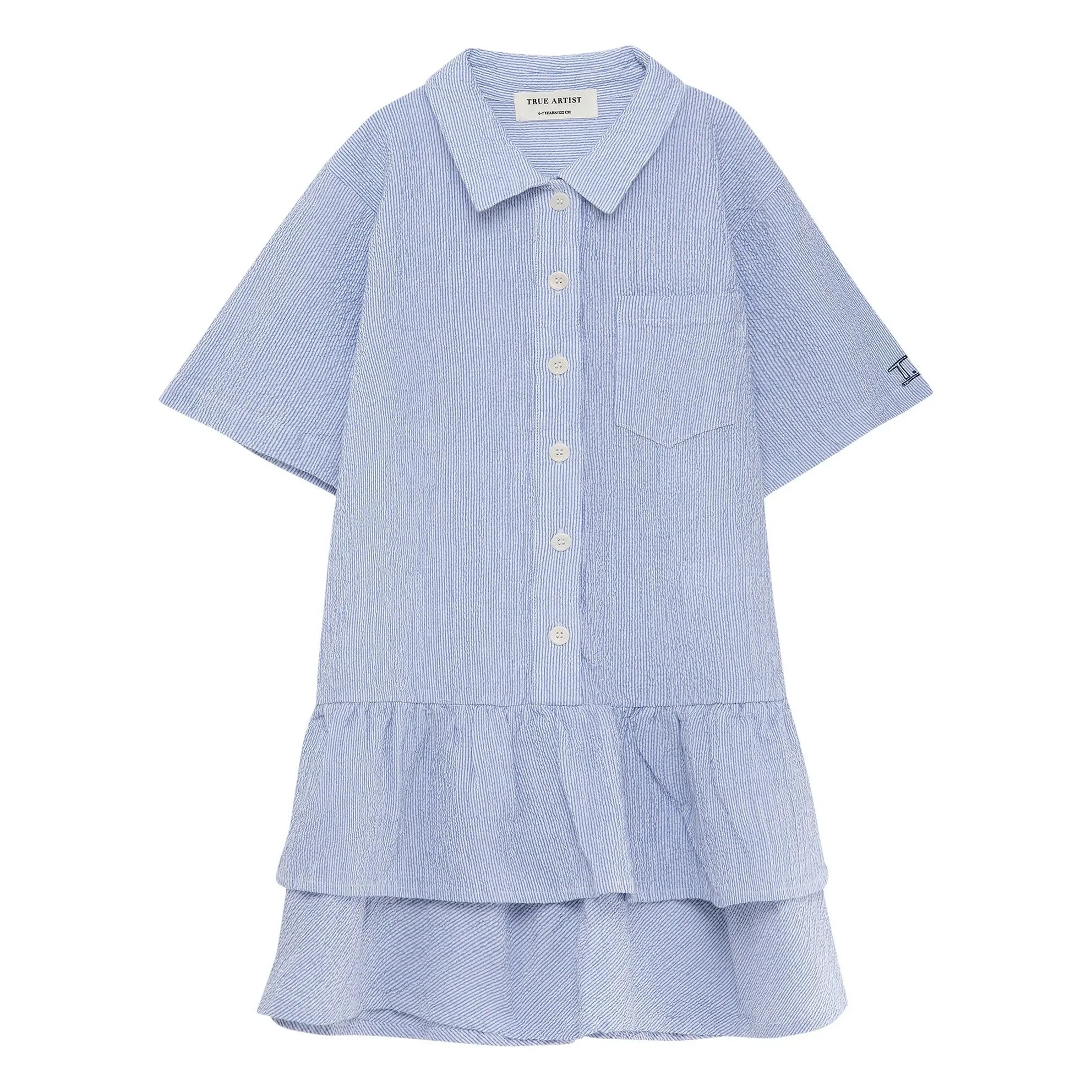 True Artist - N°16 Striped Seersucker Dress | Blue