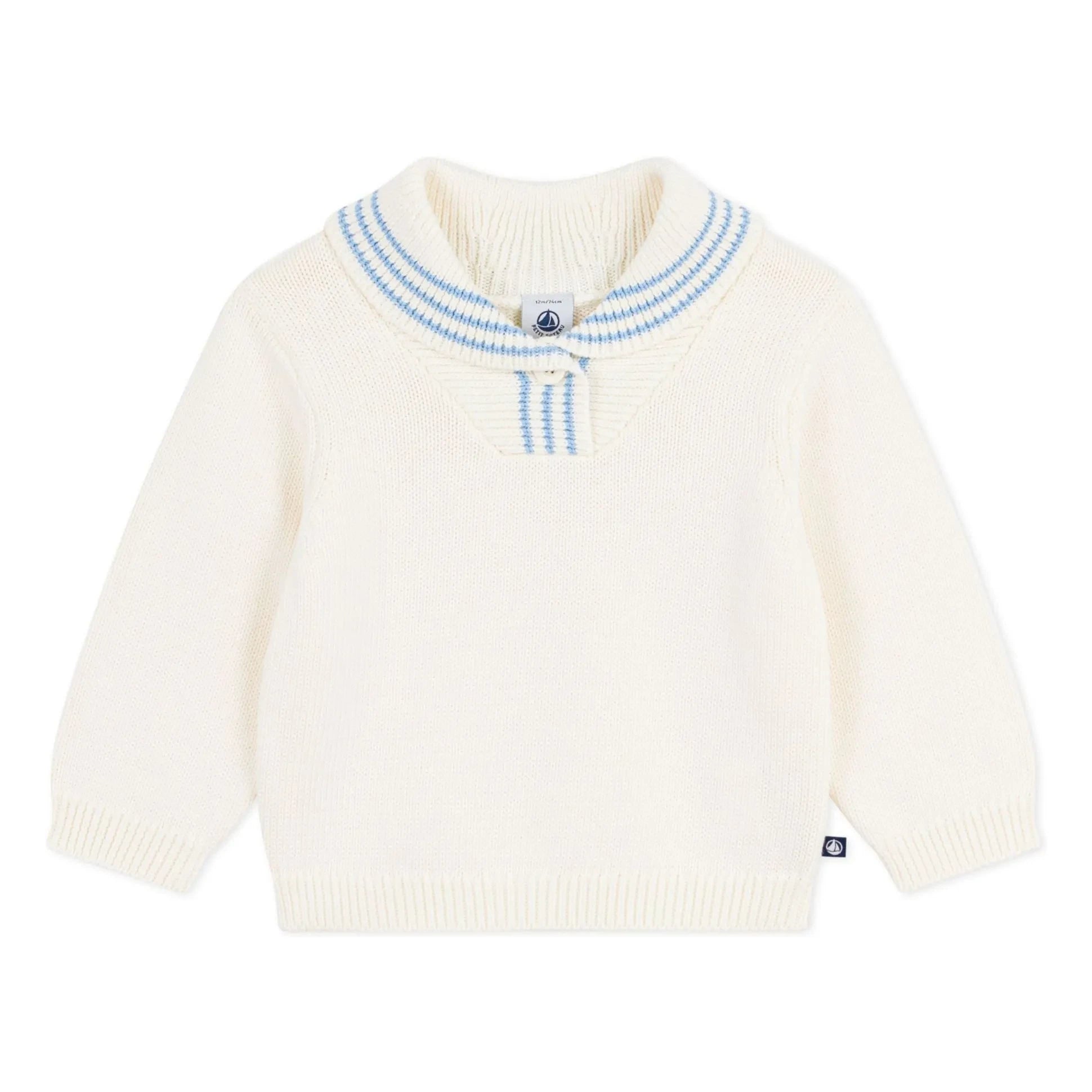 Petit Bateau - Organic Cotton Shawl Collar Sweater | Ivory