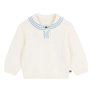 Petit Bateau - Organic Cotton Shawl Collar Sweater | Ivory