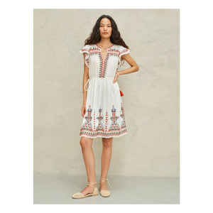 M.A.B.E. - Rani Cotton Embroidered Dress | Ecru