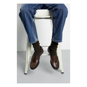 Augusta - Zoe Crocodile Pattern Loafer Shoes | Chocolate
