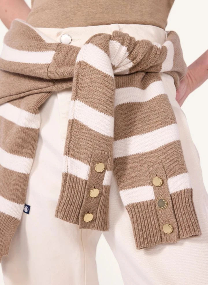 Petit Bateau - Striped Wool Turtleneck Sweater | Beige