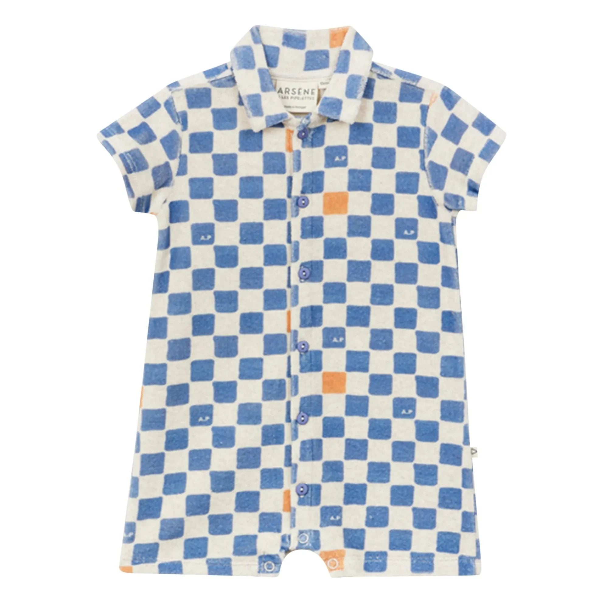 Arsène et Les Pipelettes - Damier Sponge Organic Cotton Romper | Blue