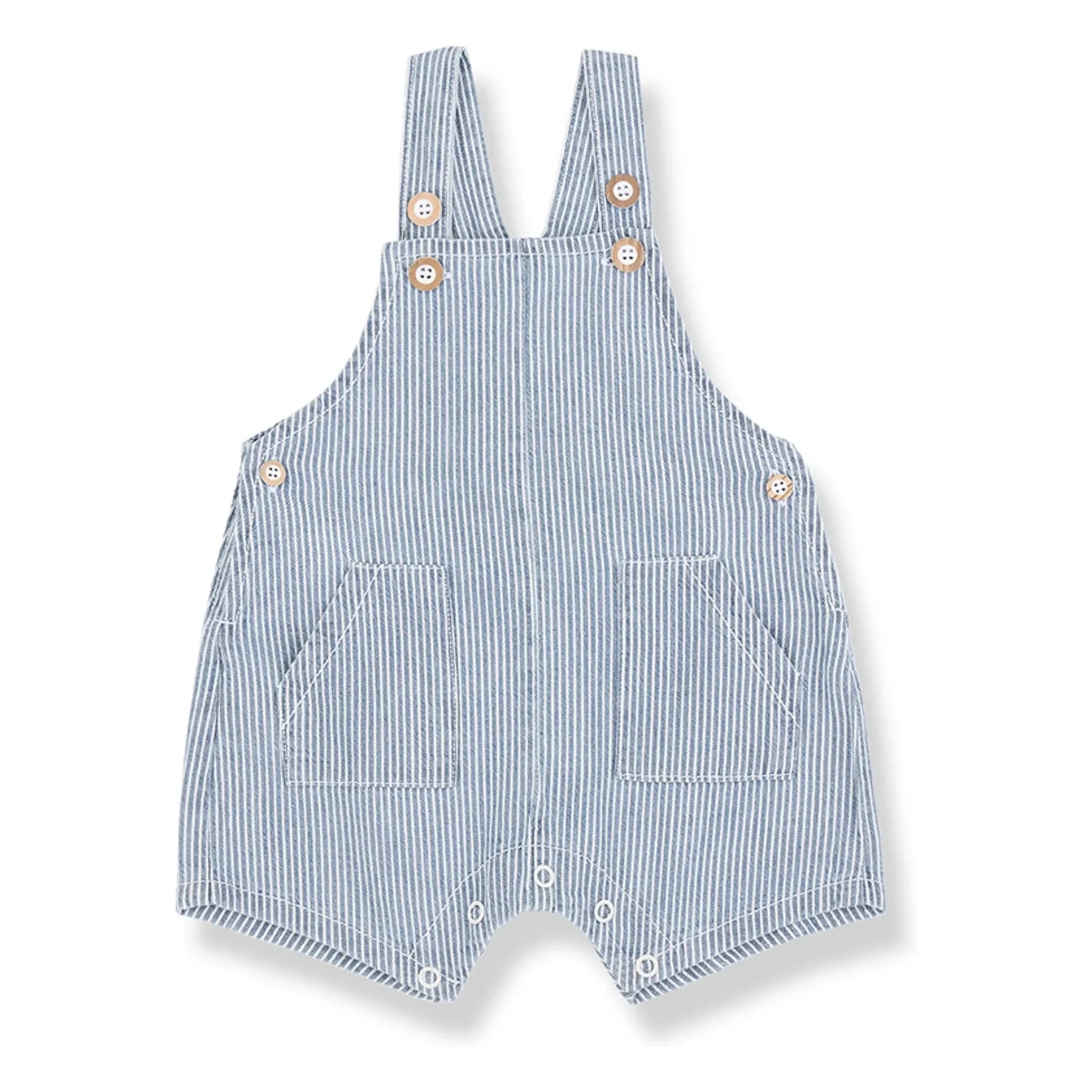 1+ in the family - Çizgili Denim Talaies Organik Pamuk Tulum | Açık Mavi