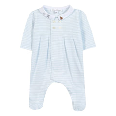 Tartine et Chocolat - Striped Animal Print Collared Pajamas | Light blue