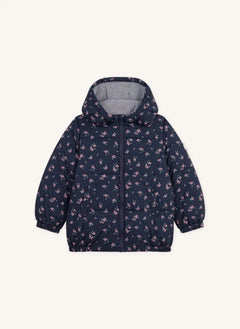 Petit Bateau - Çiçek Desenli Kapüşonlu Şişme Mont | Lacivert