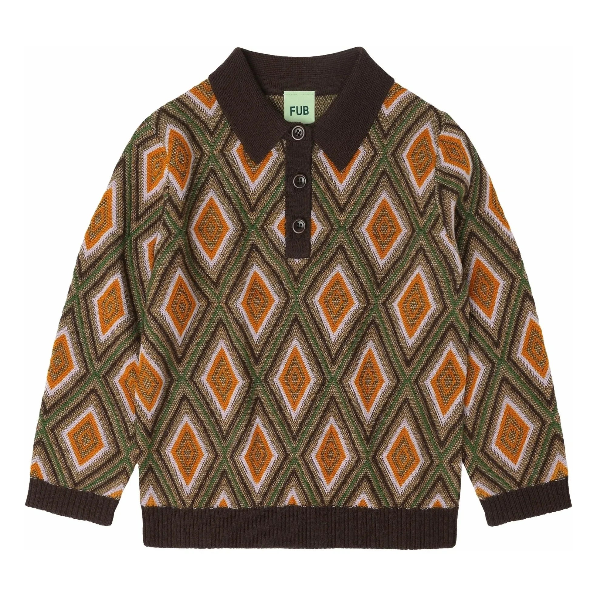 FUB - Harlequin Merinos yünlü polo tişört | Kahverengi