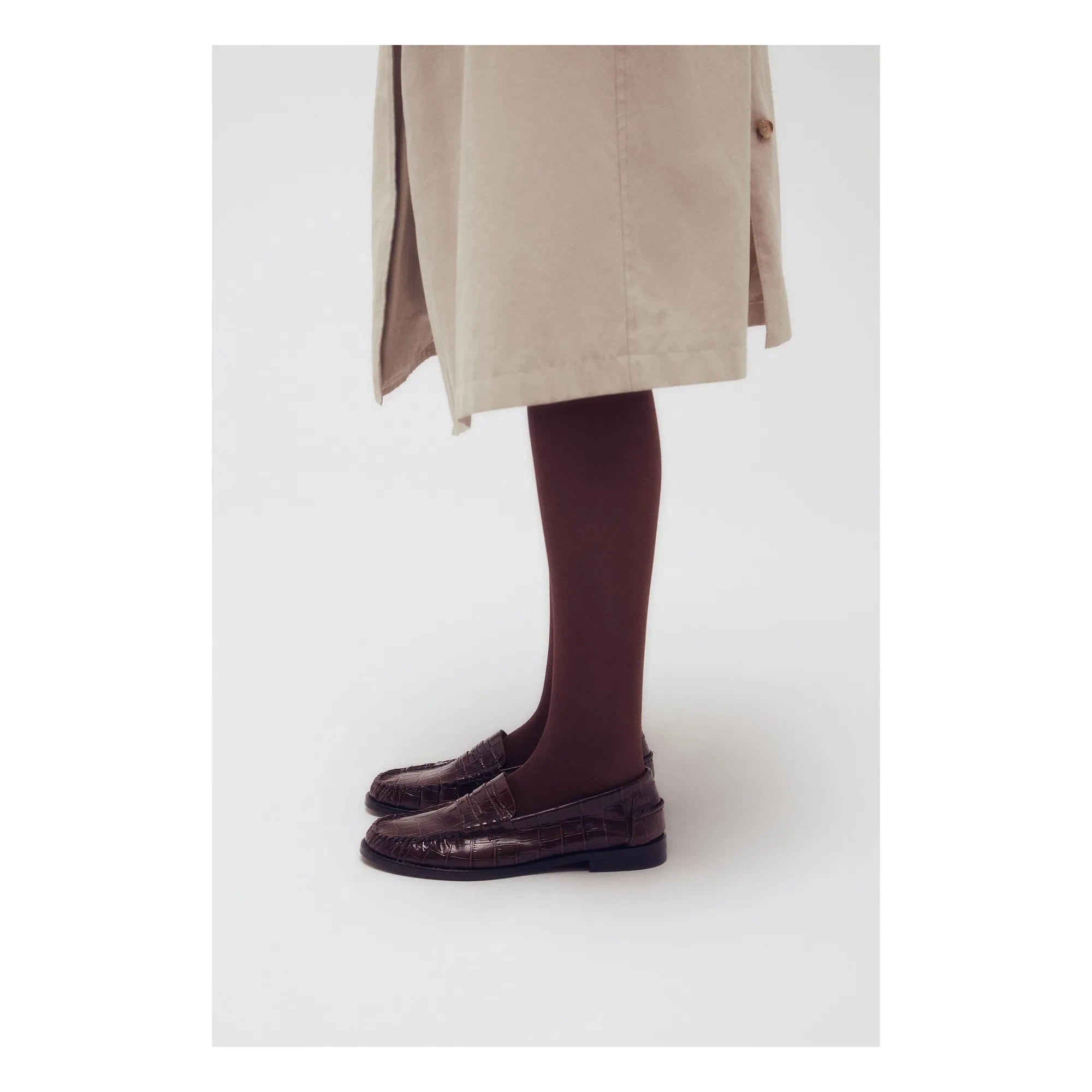 Augusta - Zoe Crocodile Pattern Loafer Shoes | Chocolate