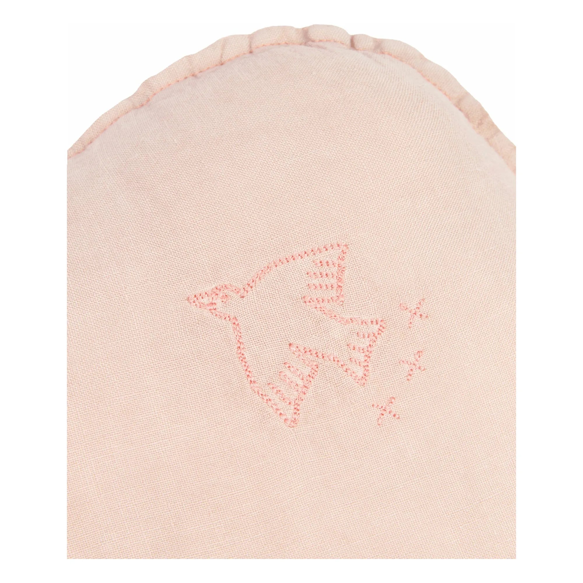 Nobodinoz - Cloud Pillow with Bird Embroidery - French Linen | Pale Pink
