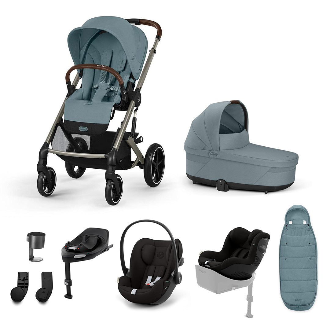 CYBEX Balios S Lux Newborn to Toddler Ultimate Bundle-Travel Systems-Stormy Blue-1 x Base G | Natural Baby Shower