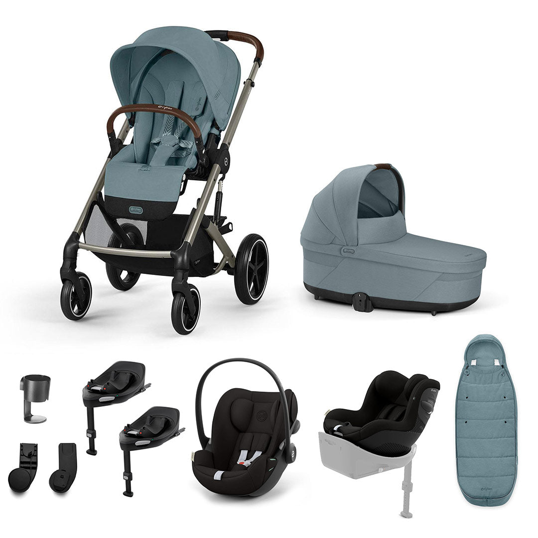 CYBEX Balios S Lux Newborn to Toddler Ultimate Bundle-Travel Systems-Stormy Blue-2 X Base G | Natural Baby Shower