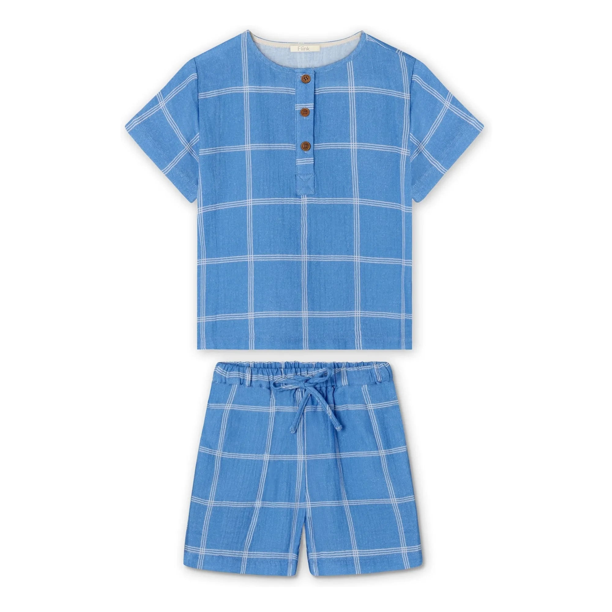 Fliink - Cha Cha Gingham Shorts and T-Shirt Set | Blue