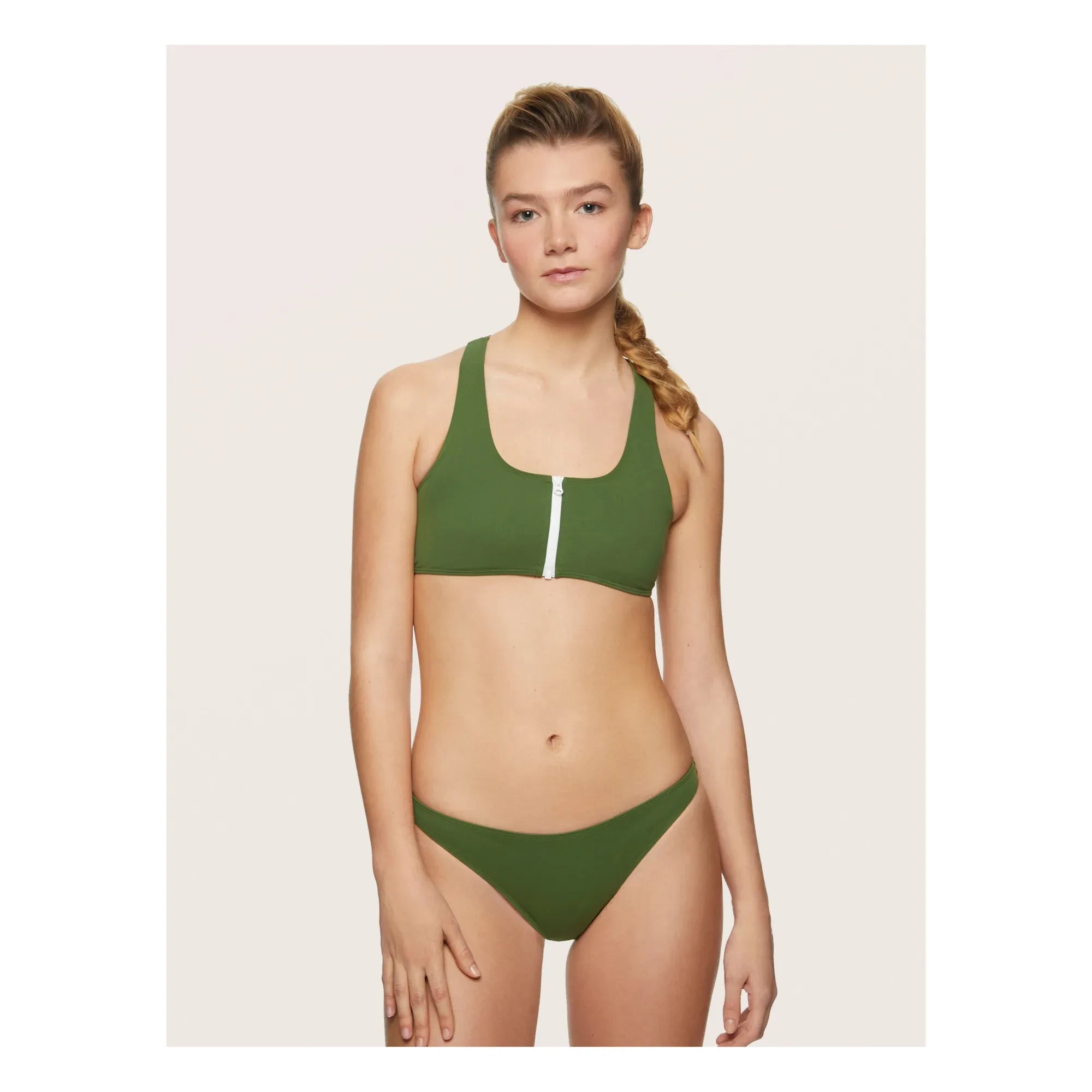 Miska Paris - Zip-up Bikini Top | Khaki