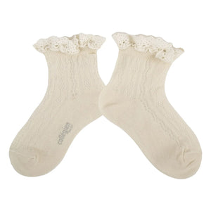 Collégien - Annette Lace Ruffled Socks | Natural