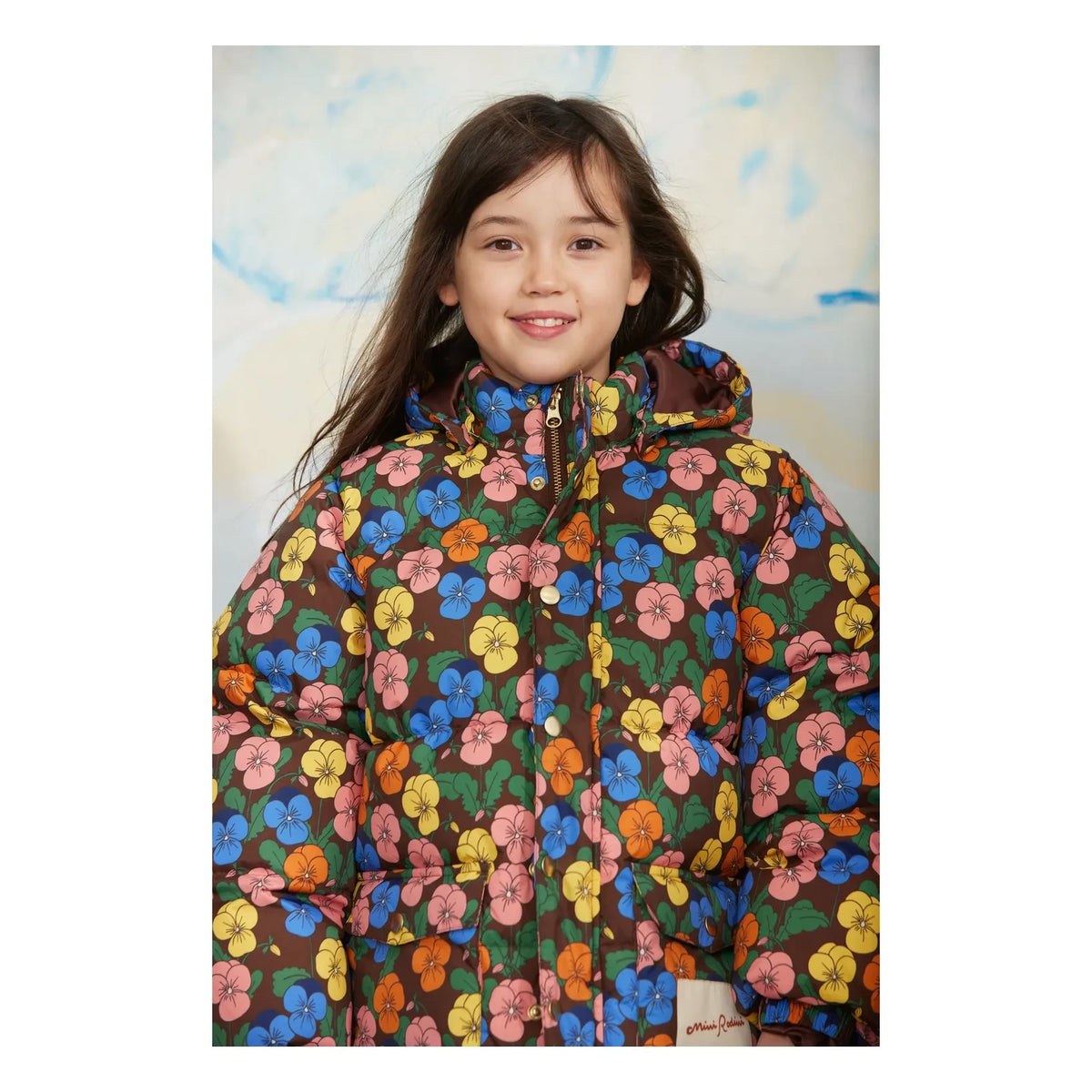 Mini Rodini - Çiçek Desenli Geri Dönüştürülmüş Elyaflı Şişme Mont | Siyah