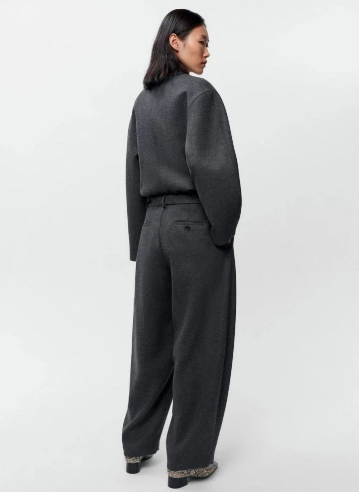 Cordera - Curved Wool Trousers | Charcoal Grey