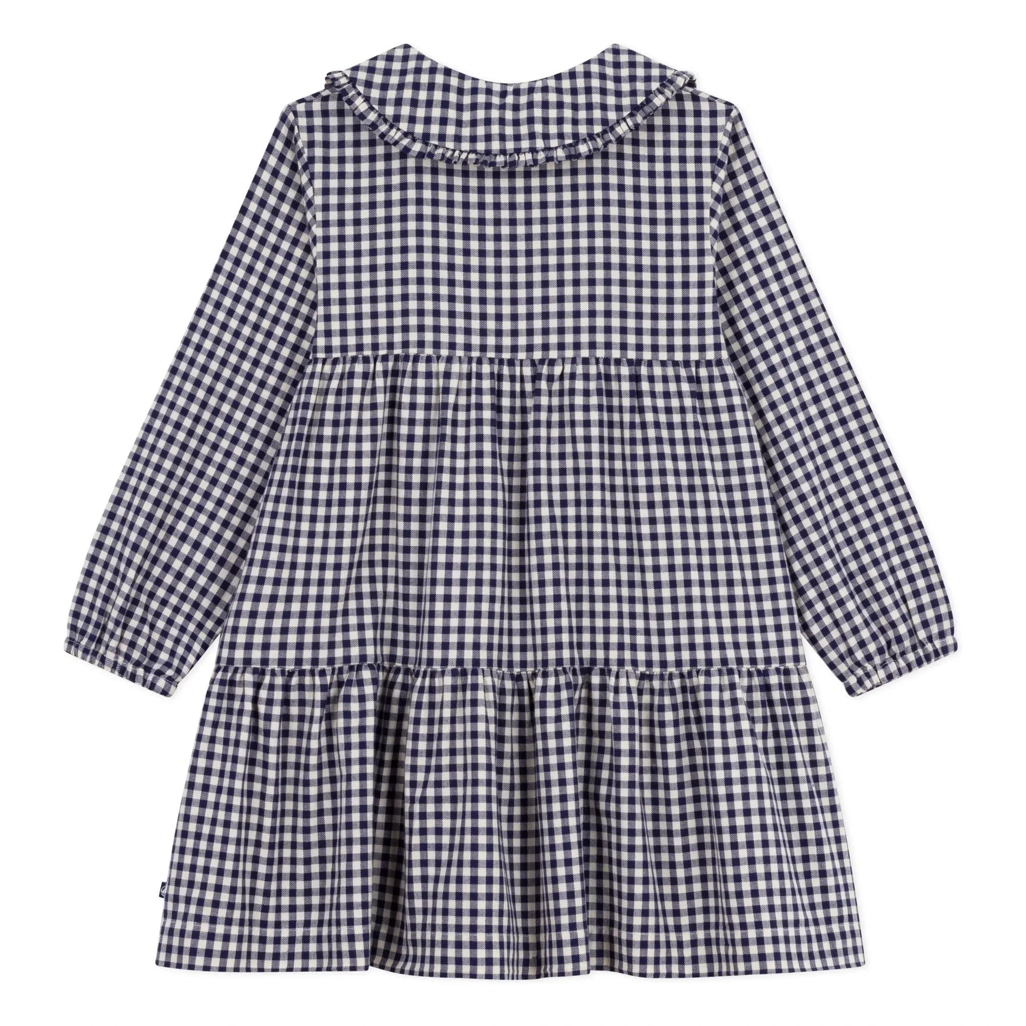 Petit Bateau - Claudine Collar Dress Organic Cotton Checkered | Navy