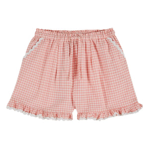 Emile et Ida - Organic Cotton Gingham Ruffle Shorts | Pink