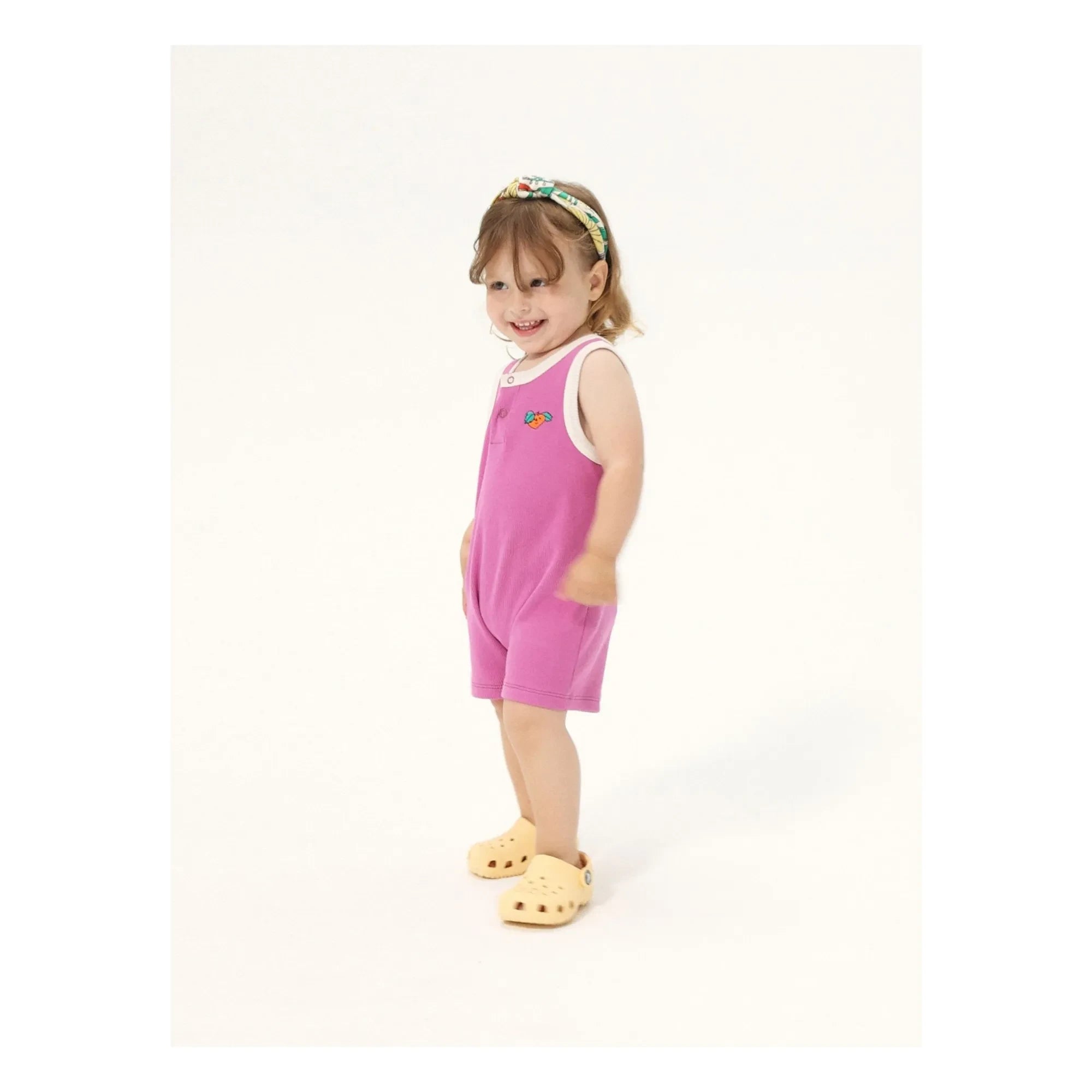 Bobo Choses - Knitted Short Romper in Orange Organic Cotton | Purple