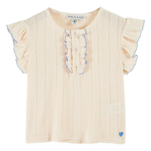 Emile et Ida - Pointelle Modal Ruffled T-Shirt | Cream