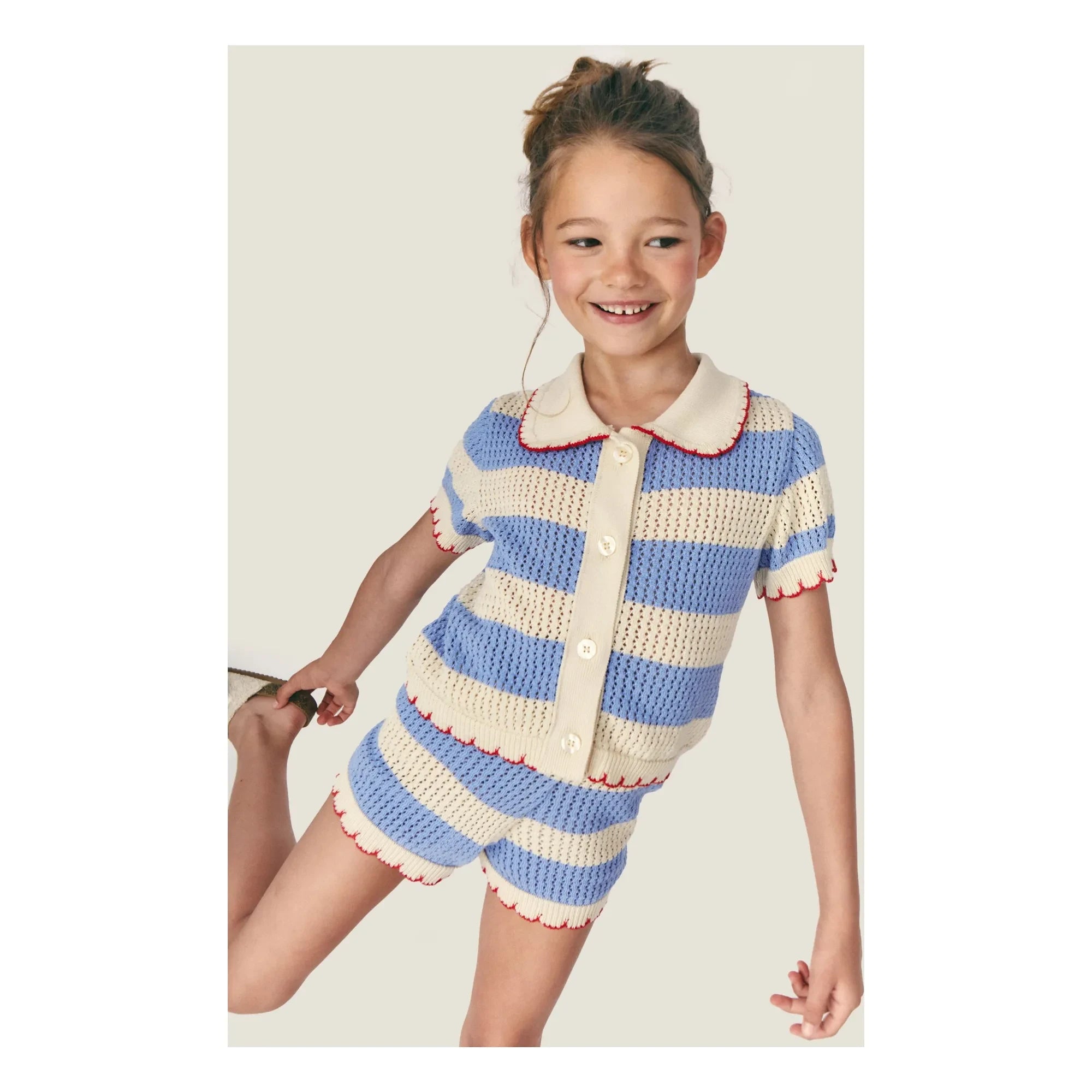 Mipounet - Çizgili Vita Tığ İşi Hırka | Mavi