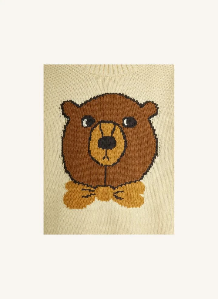 Mini Rodini - Intarsia Organik Pamuklu Ayı Kazak | Ecru