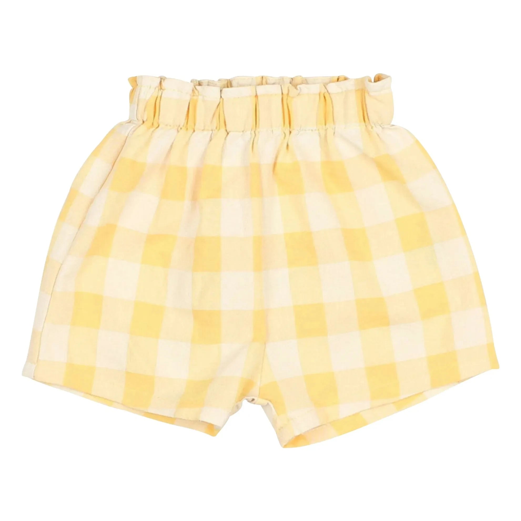 Búho - Yellow Gingham Seersucker Organic Cotton Shorts