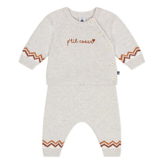 Petit Bateau - P'tit Cœur Yün Kazak ve Pantolon Takımı | Kırçıllı bej