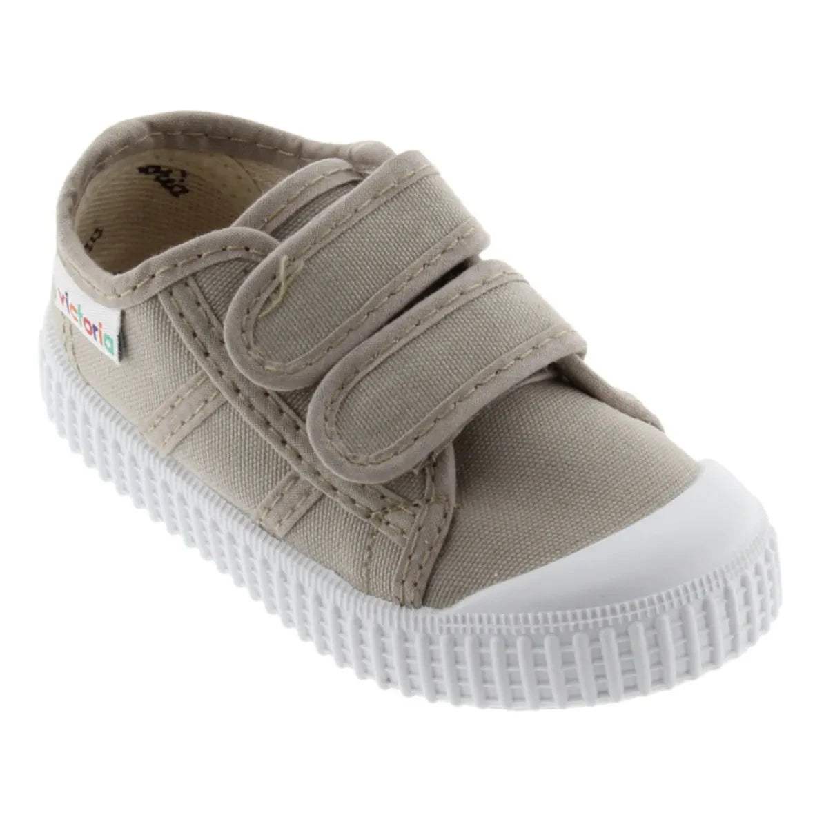 Victoria - Striped Canvas Velcro Sneakers | Beige