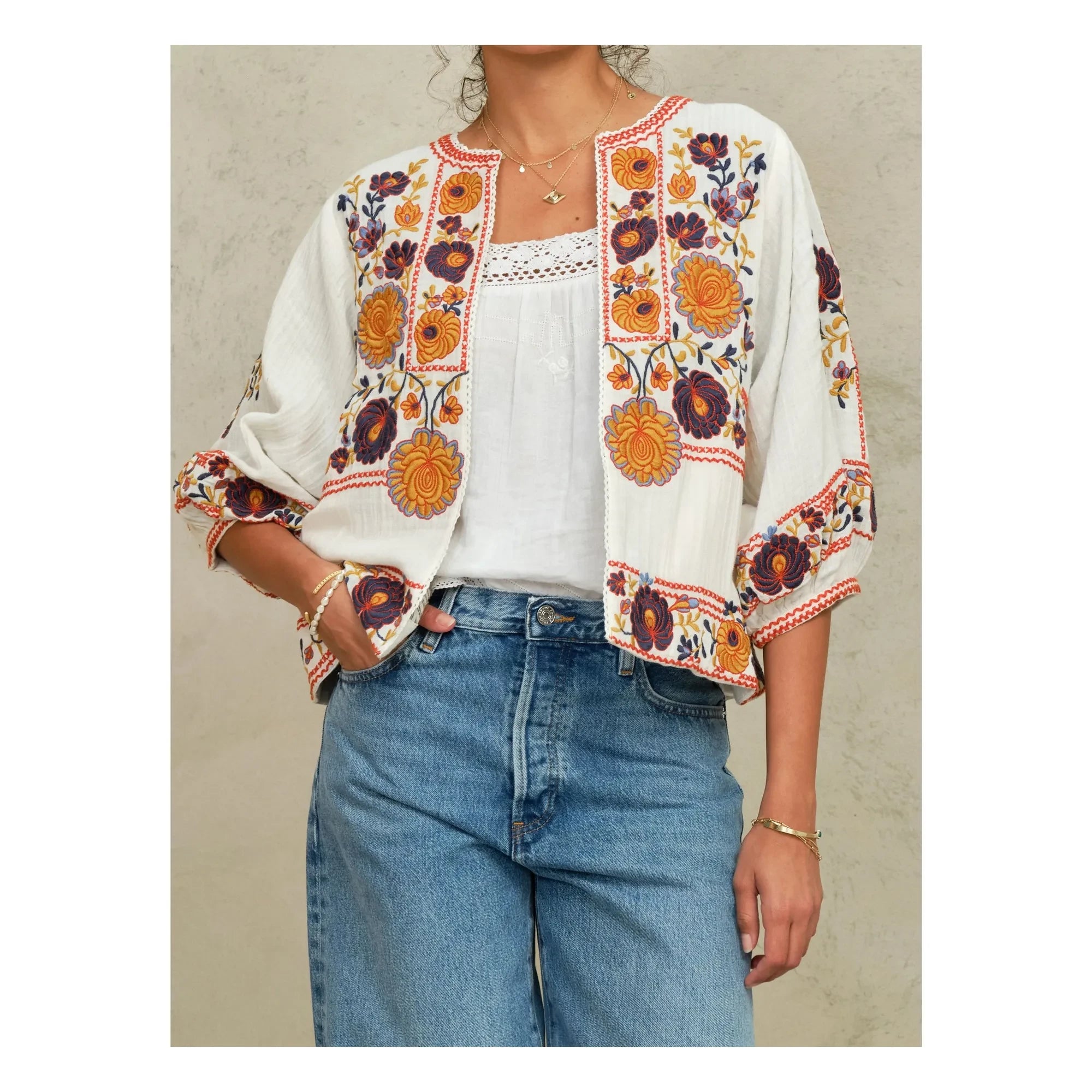 M.A.B.E. - Greta Cotton Embroidered Jacket | Orange