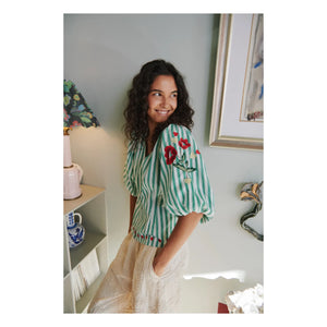 SISSEL EDELBO - Lotta Striped Organic Cotton Blouse | Green