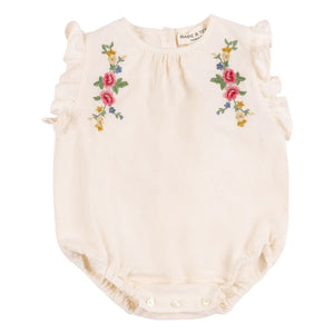 Babe & Tess - Floral Embroidered Linen Romper | Cream