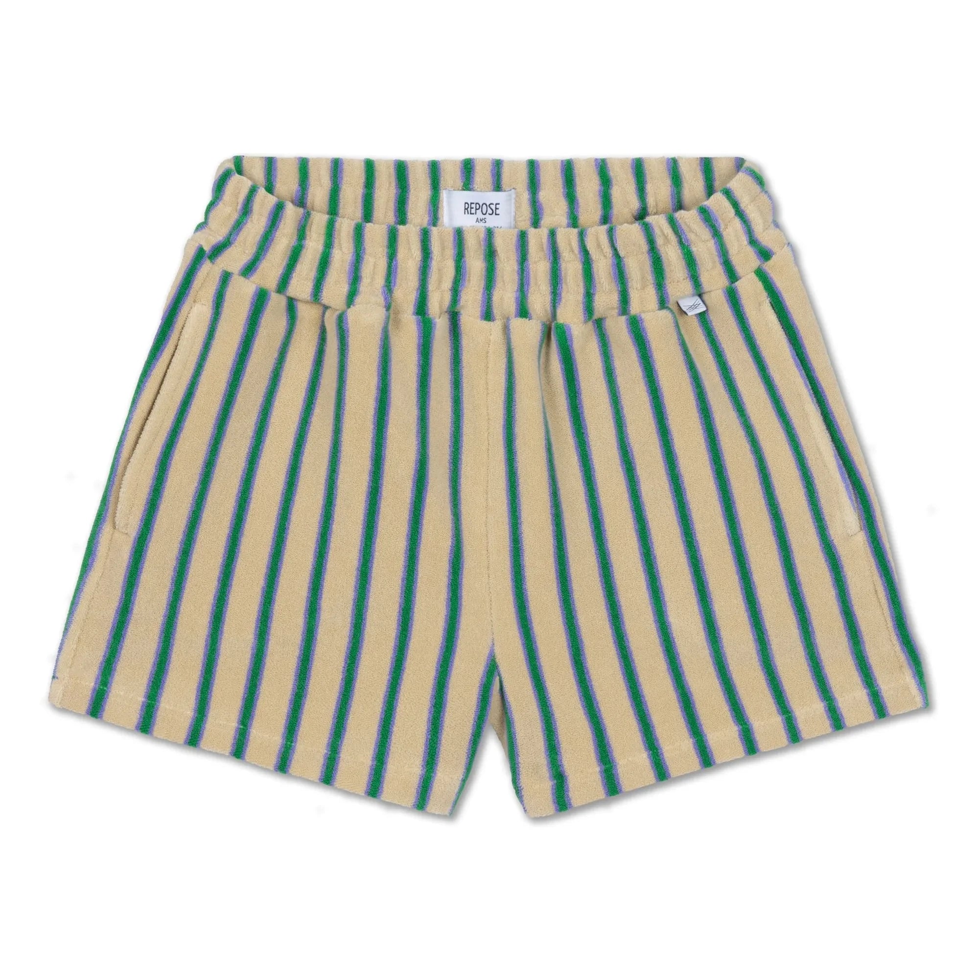 Repose AMS - Striped Organic Cotton Towel Shorts | Pale Yellow