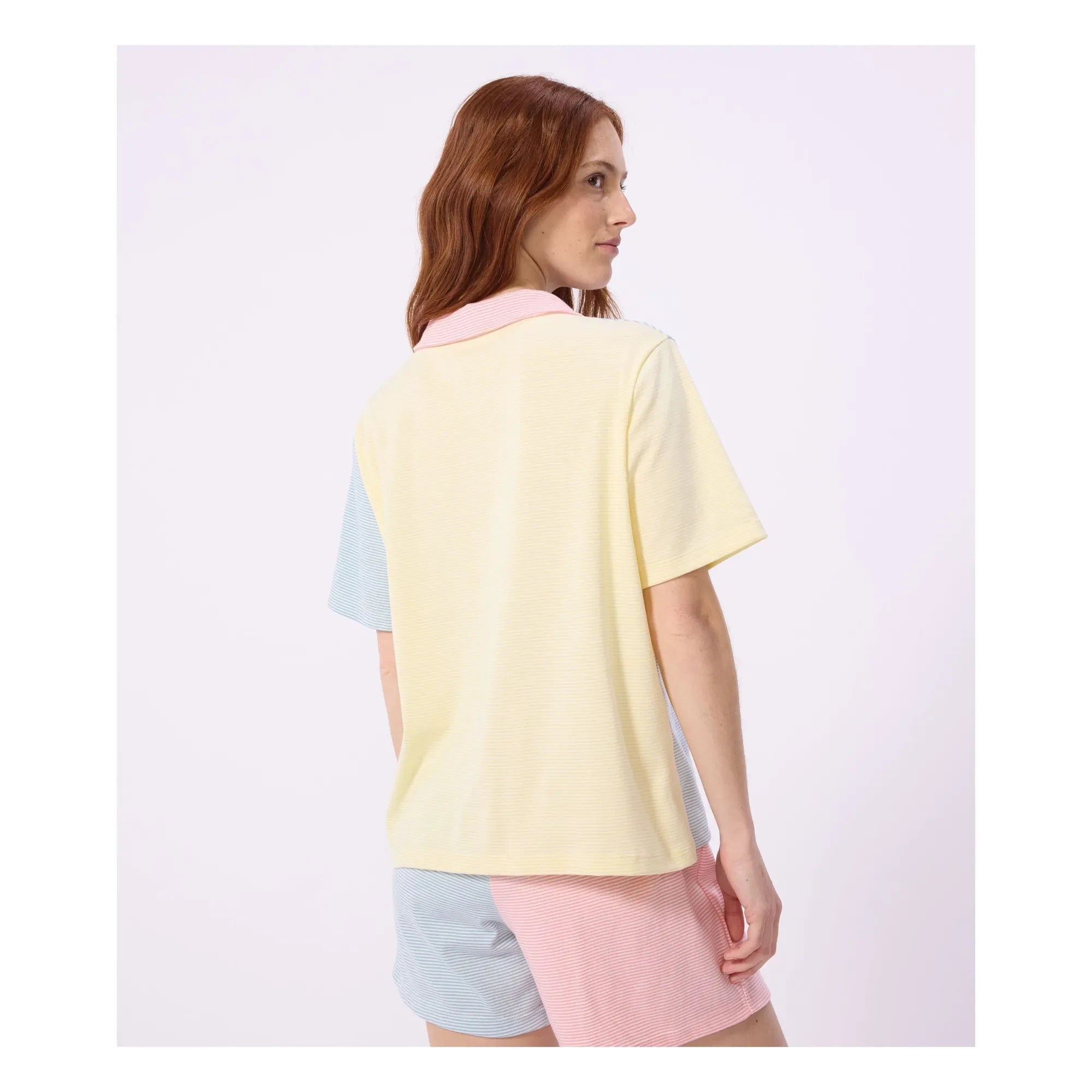 Petit Bateau - Green Block Striped Short Pajamas
