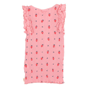 Búho - Striped Organic Cotton Tank Top Strawberry Ruffles | Pink