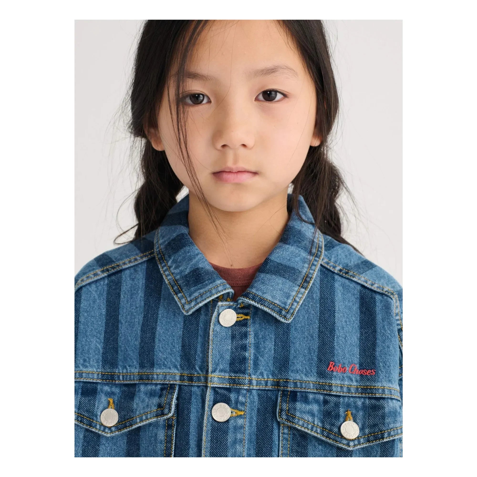 Bobo Choses - Çizgili Denim Organik Pamuk Ceket | Mavi