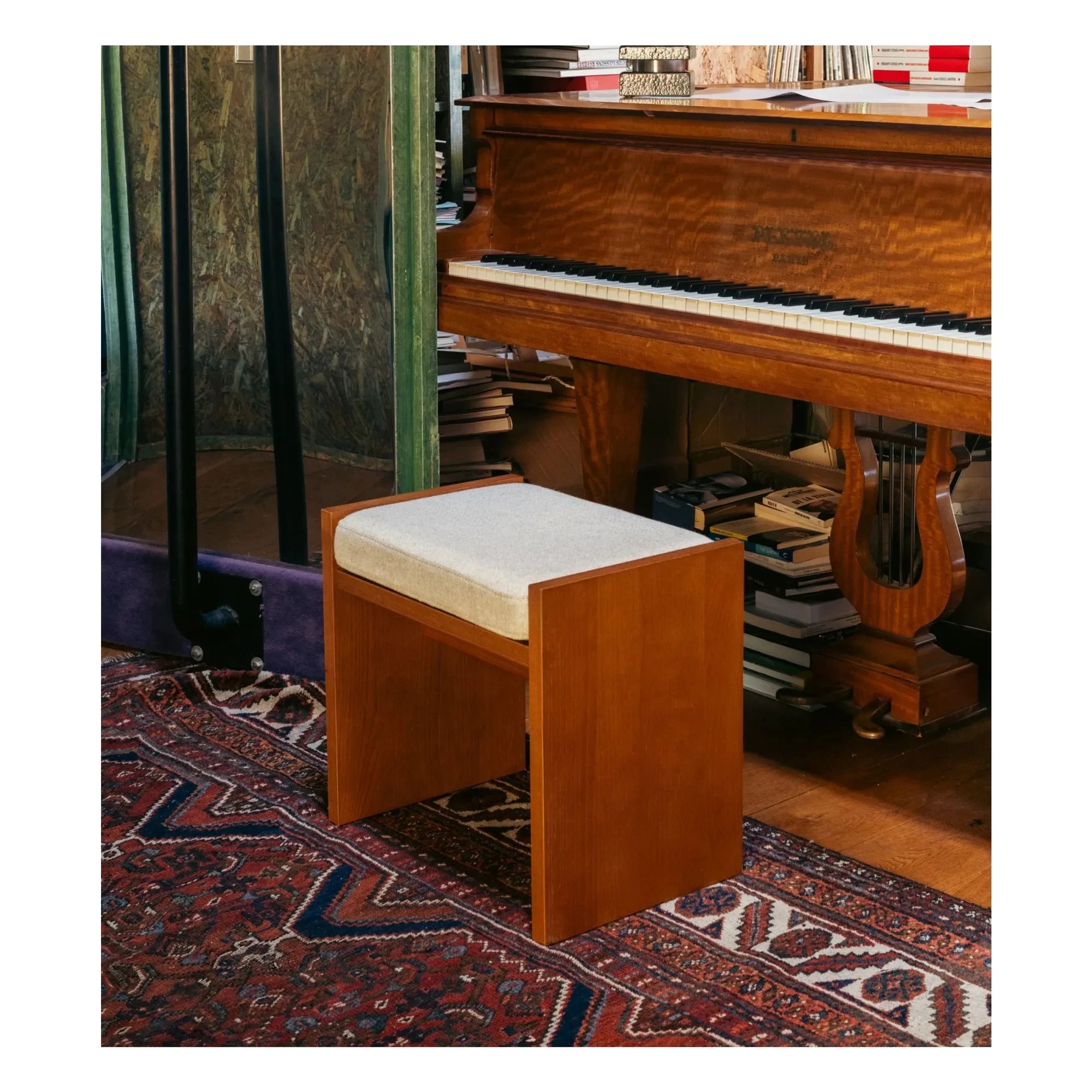 The Socialite Family - Chiesa Stool, Woven Canvas and Iroko Veneer, Beige