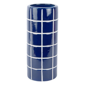 Present Time - Retro Tiles Yuvarlak Vazo | Cobalt