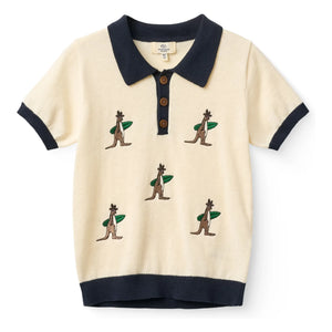 Copenhagen Colors - Kangaroos organic cotton knitted polo shirt | Cream