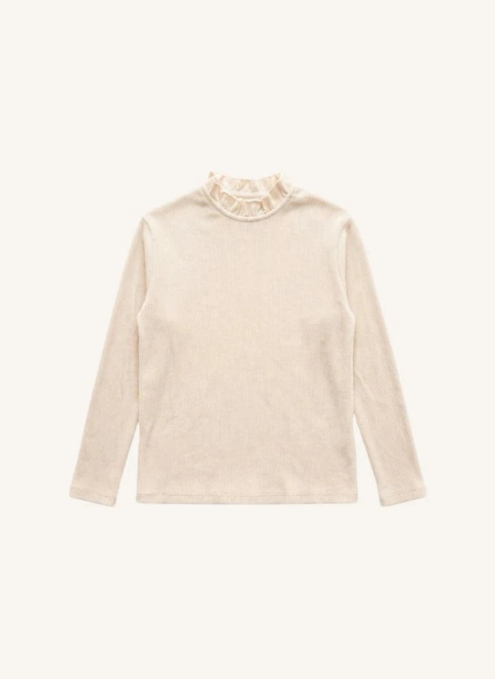 Studio Bohème - Ruffled Collar Mara Organic Cotton T-Shirt | Vanilla