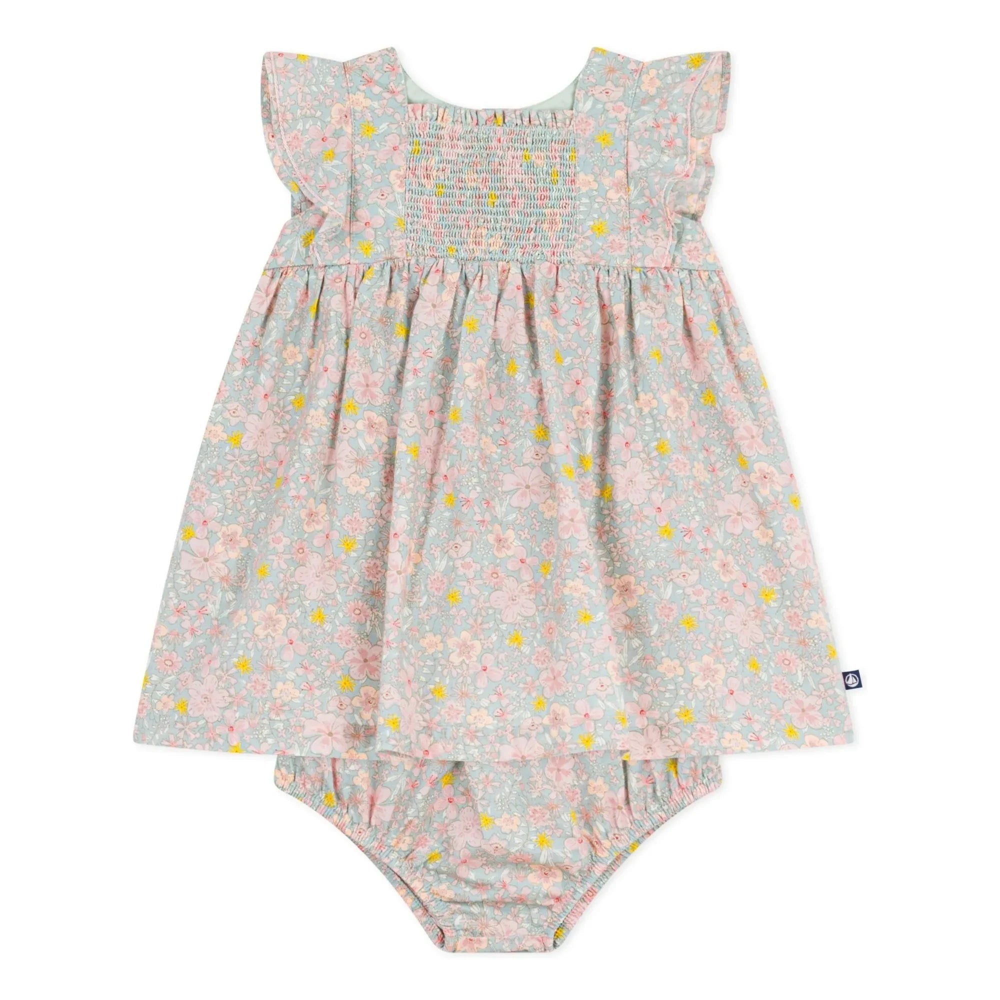 Petit Bateau - Organic cotton floral print dress and bloomer set | Grey Blue
