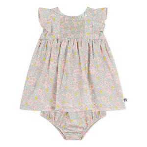 Petit Bateau - Organic cotton floral print dress and bloomer set | Grey Blue