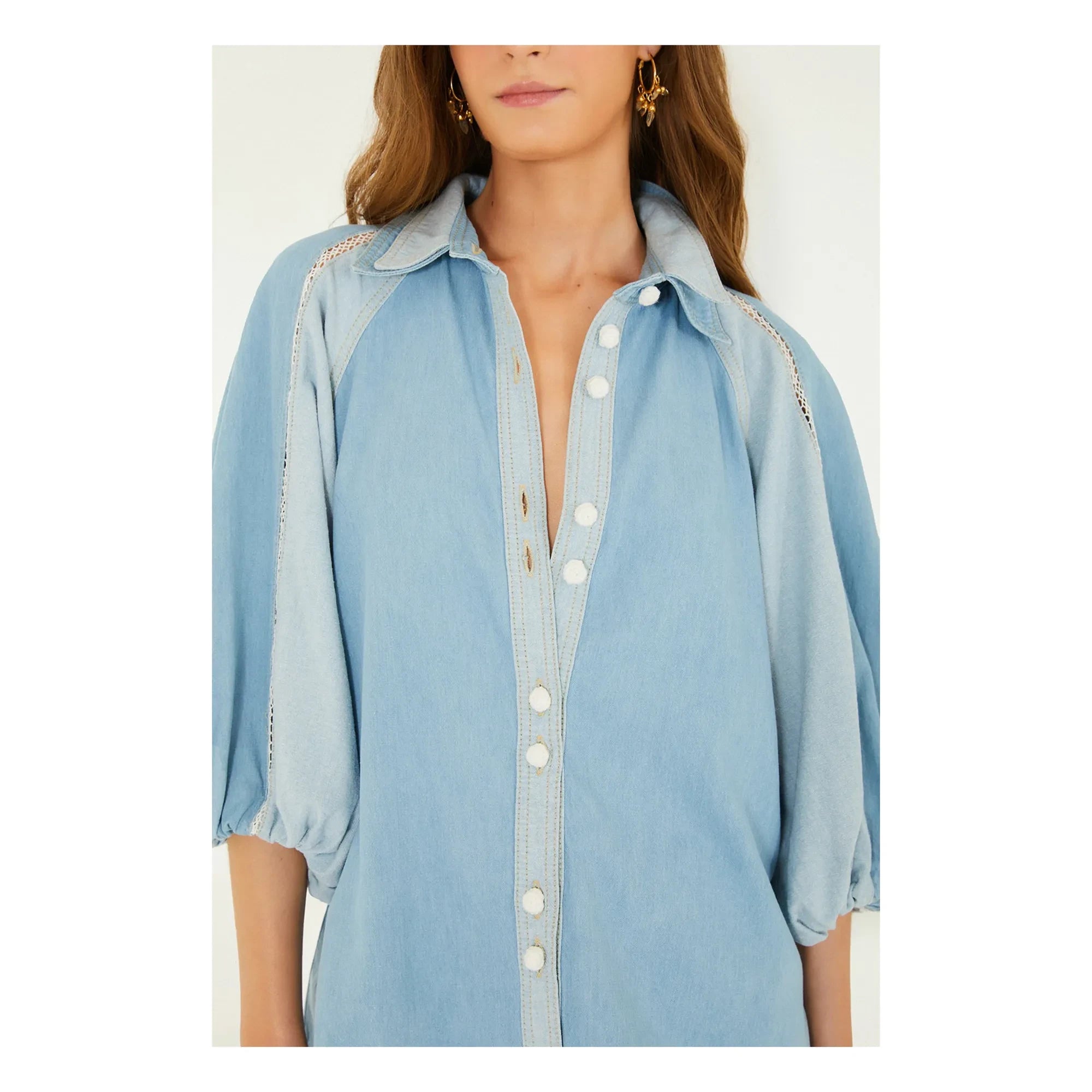 Farm Rio - Two-Tone Denim Blouse | Blue