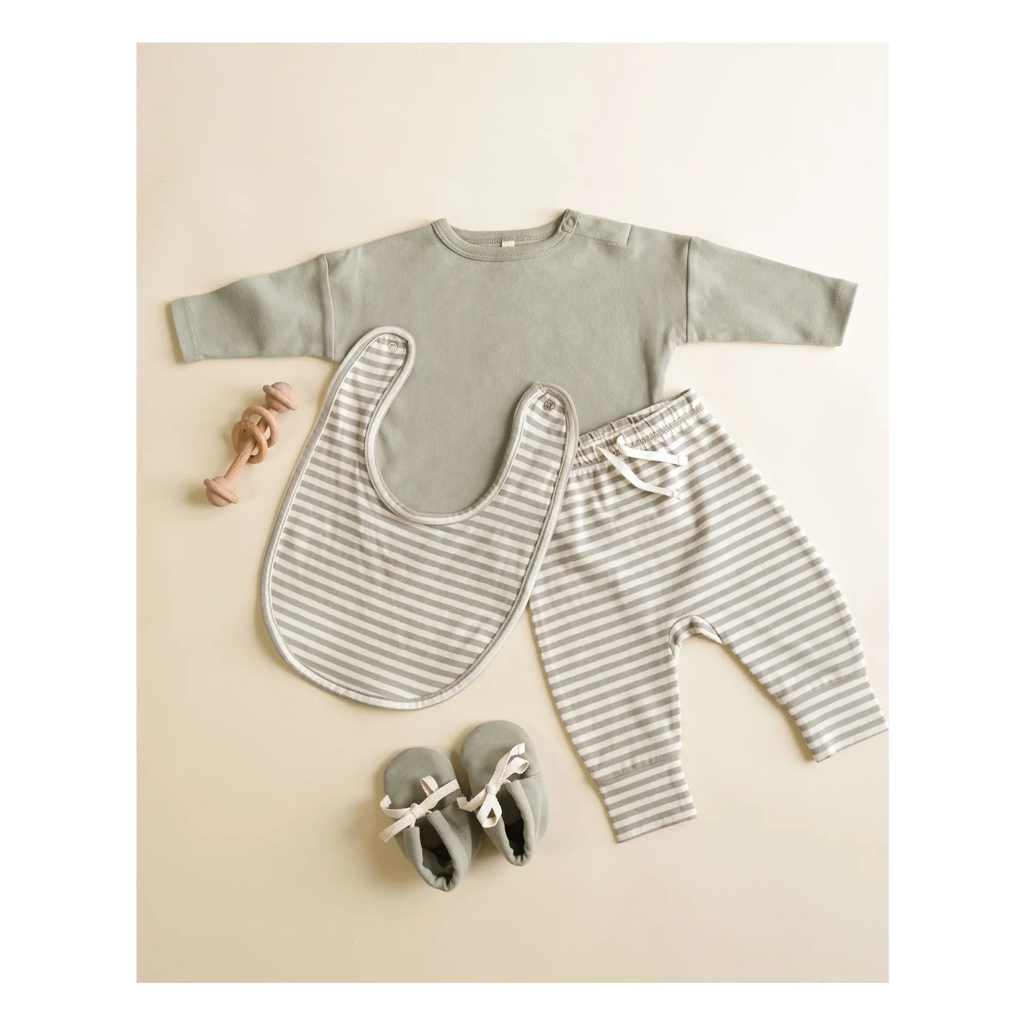 Quincy Mae - Organic Cotton Striped Pants | Celadon