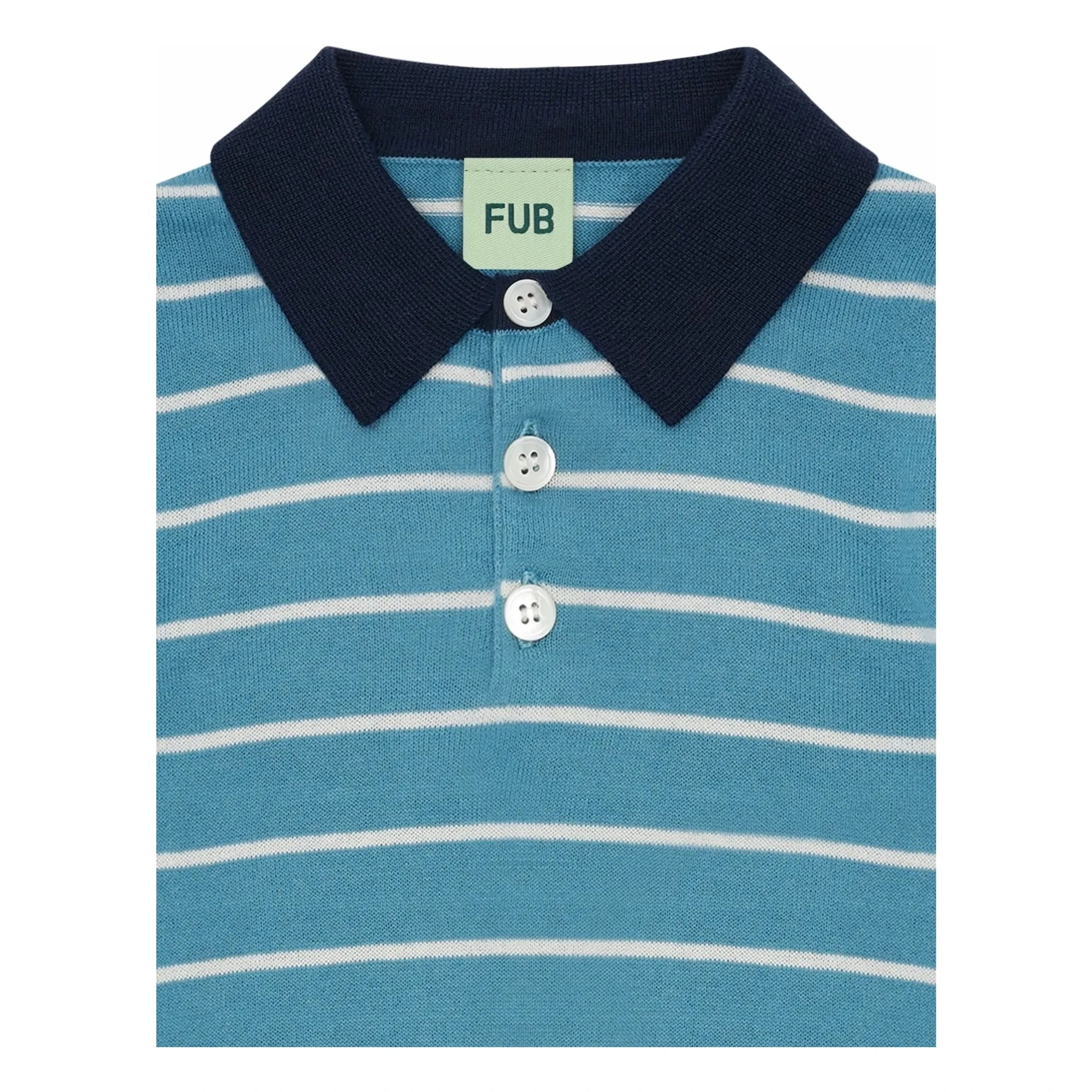 FUB - Striped polo shirt Extra Fine Knit Organic Cotton | Azure blue